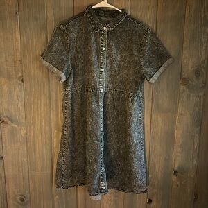 Black acid Washed Denim Babydoll Dress